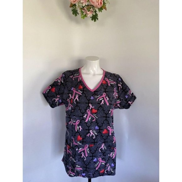ScrubStar Pink Ribbon Scrub Top Women‎ Medium - Picture 5 of 10
